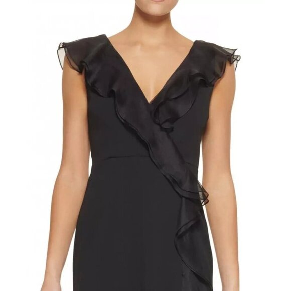 NEW DKNY maxi dress ruffle sleeveless party formal cocktail evening black 4 - Picture 3 of 14